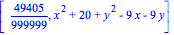 [49405/999999, x^2+20+y^2-9*x-9*y]